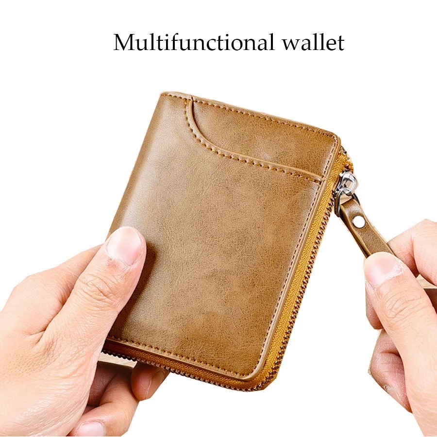 Men's Leather Wallet RFID Card Holder Man Money Bag Purse Zipper Wallet for Men