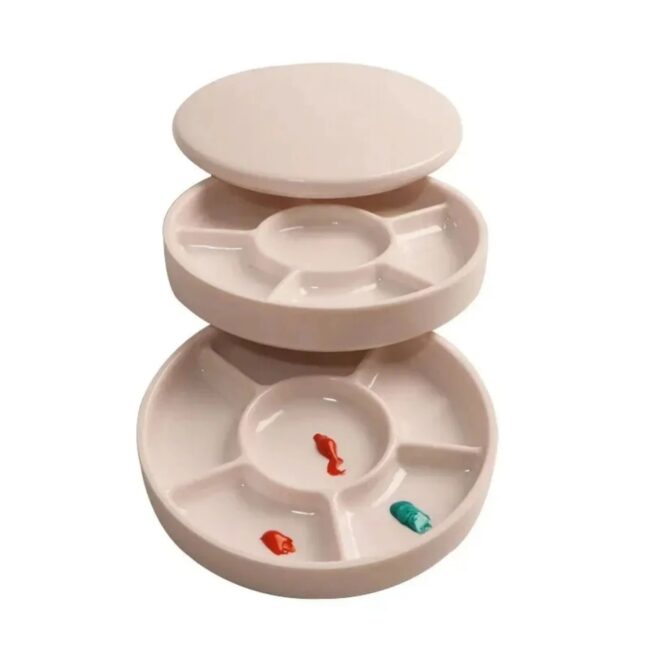 Imitation Porcelain Round Palette with Lid Acrylic Watercolor Painting Multifunctional White Paint Tray Artist Supplies