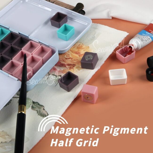 SeamiArt 50pcs Magnetic Half Pans Four colors for Watercolor Tube Subpackage Tin Box Palette Painting Tools Art Supplies