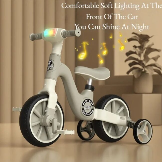 2-in-1 Children's Balance Bike Three Wheeled Multifunctional Pedals with Music Lighting Baby Walker Indoor and Outdoor Toys