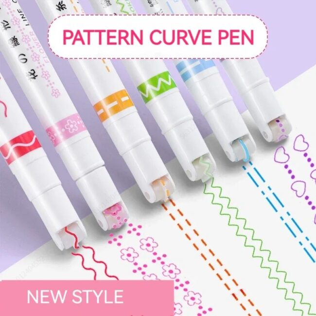 6Pcs/Set Flower Line Shape Highlighter Pen Roller Tip Curve Liner Marker Kawaii Korean Stationery School Office Supplies Gifts