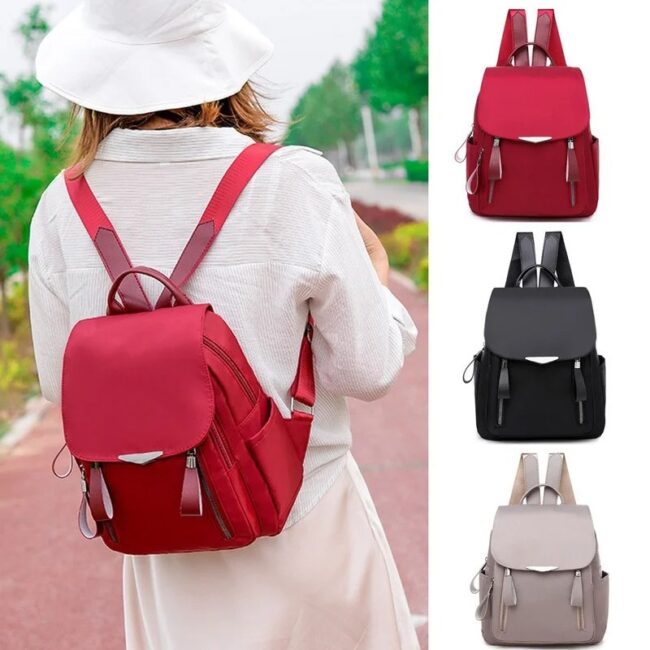Korean Women Student Schoolbag Outdoor Waterproof Office Travel Outdoor Simple Oxford Zipper Anti-theft Nylon Backpack Bag