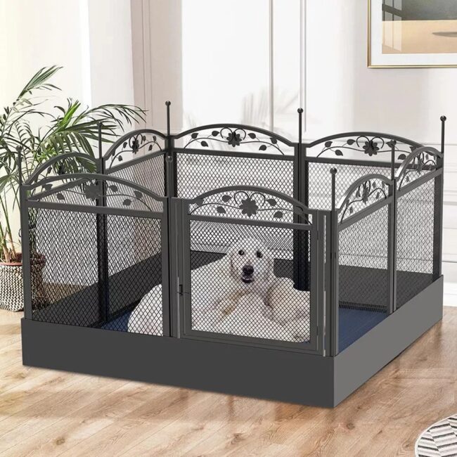 Heavy Duty Large Dog Playpen Pet Exercise Run Enclosure Fence Pet Whelping Pen Box with Waterproof Fertility Mat Indoor Outdoor