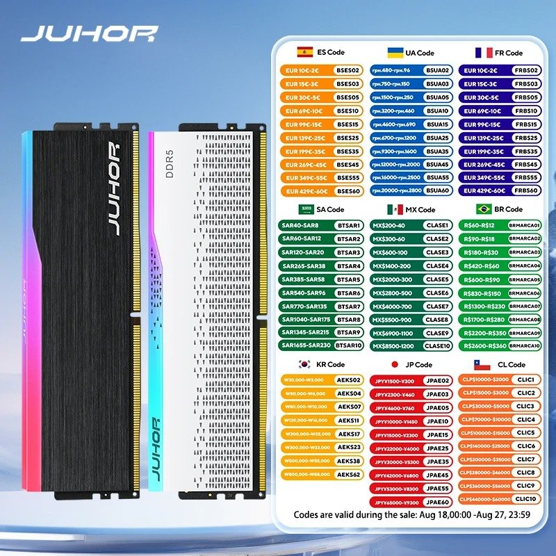 JUHOR Memoria Ram RGB DDR5 16GB 6000MHz 6400MHz PC5 Desktop Computer Dimm Memory