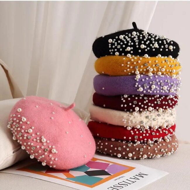 Woolen pearl beret woman Autumn-winter Korean all-matching Japanese painter hat British retro pumpkin hat woman - Image 2