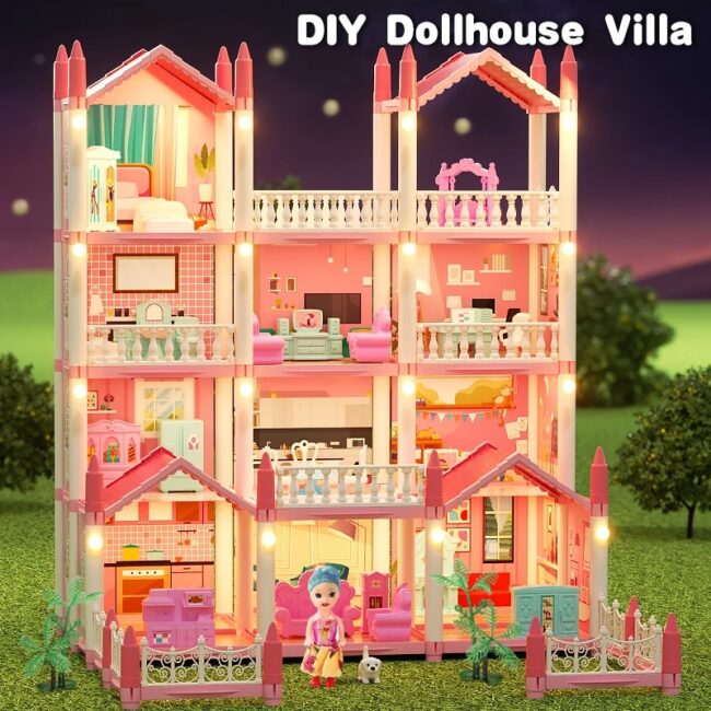 Top Selling Diy Assembly 3d Princess Castle Villa Children's Play House Lighting Dollhouse Model Puzzle Girl Birthday Gift