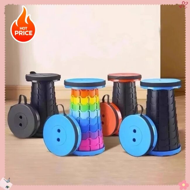 Portable Plastic Folding Telescopic Chair, Lightweight Adjustable Stool for Fishing Beach Camping, Compact Outdoor Foldable Seat