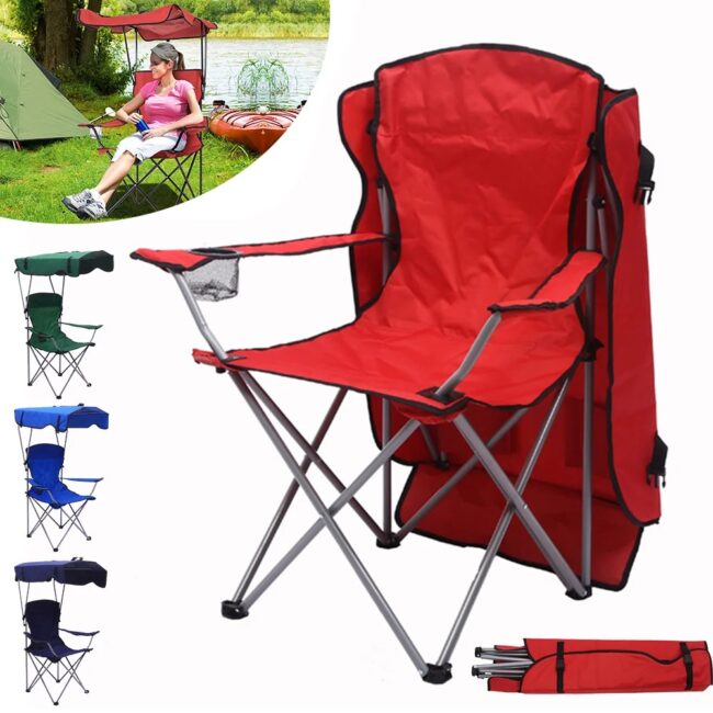 Folding Camping Chair Outdoor Chair Fishing Chair with Cup holder Awning Carrying Bag for Hiking Picnic Beach