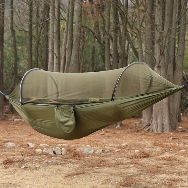Quickly install hammock, with mosquito net, nylon knitted fabric, very suitable for outdoor camping, mosquito net hammock