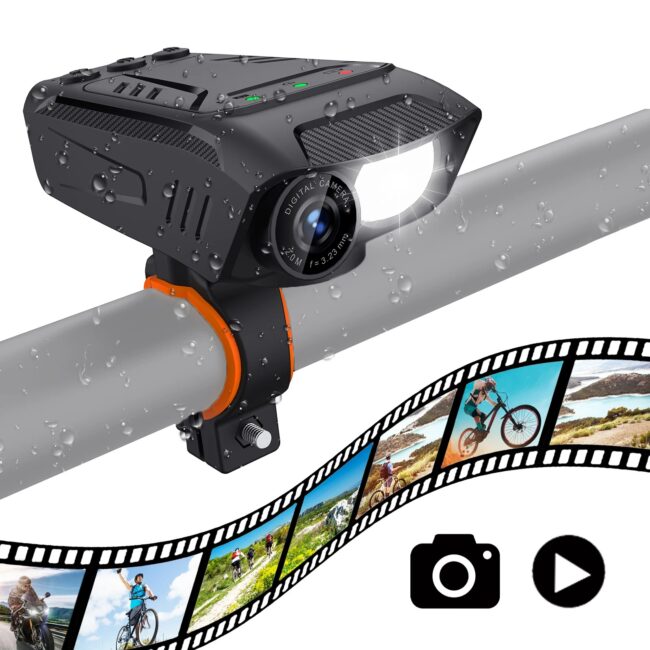 1080P Cycling Camera 30FPS Bicycle Camera Motorcycle Camera Rainproof with LED flashlight Bike Horn Build-in Battery for Outdoor