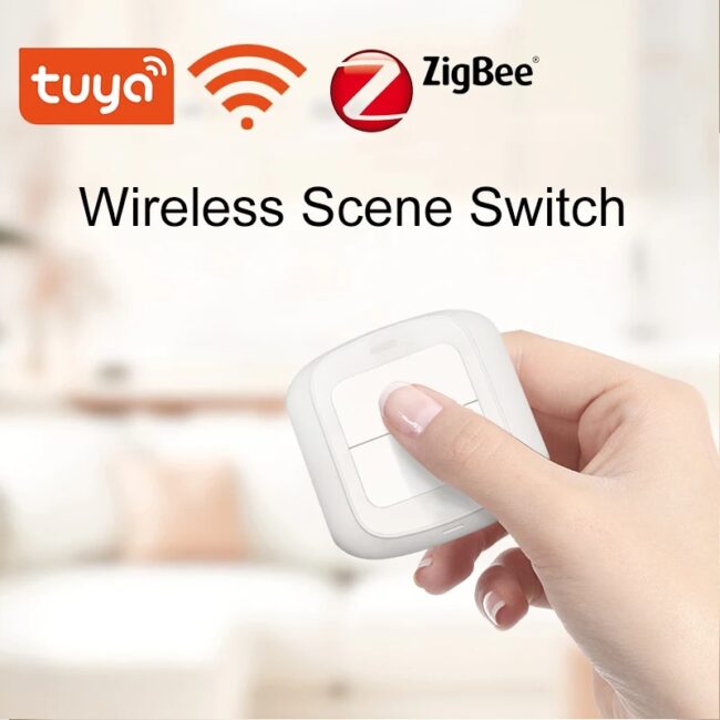 Tuya Wifi / Zigbee 2 Gang Wireless Hand -Remoter Scene Switch Button Controller Battery Powered Automation App Control Device