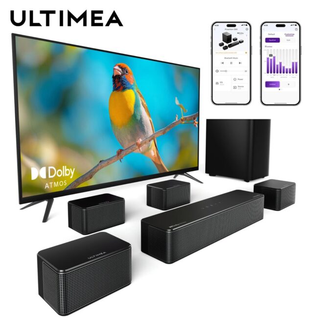 ULTIMEA 460W 7.1ch Soundbar with Dolby Atmos&APP Control, Home Theater Surround Bluetooth Speakers with Wireless Subwoofer