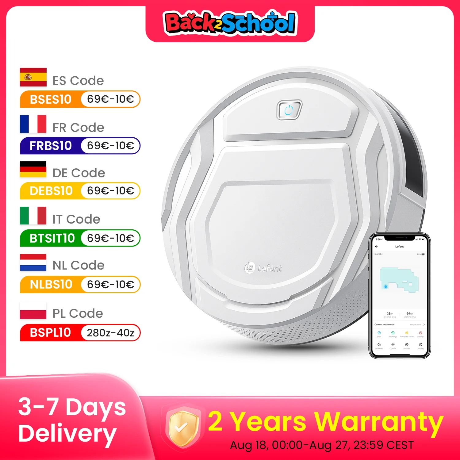 Lefant M210 Robot Vacuum Cleaner,120 Mins Runtime, Automatic Self-Charging,Wi-Fi/App/Alexa Control,smart Home appliance