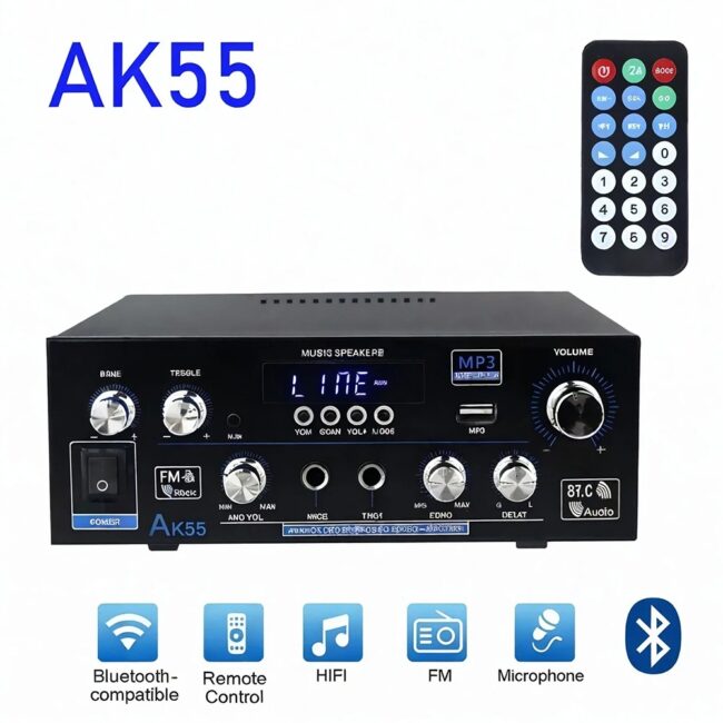 AK55 HiFi Digital Amplifier Channel 2.0 Bluetooth Surround Sound AMP Max Power 90Wx2 Speaker for Home Car BT 5.0 Audio AMP