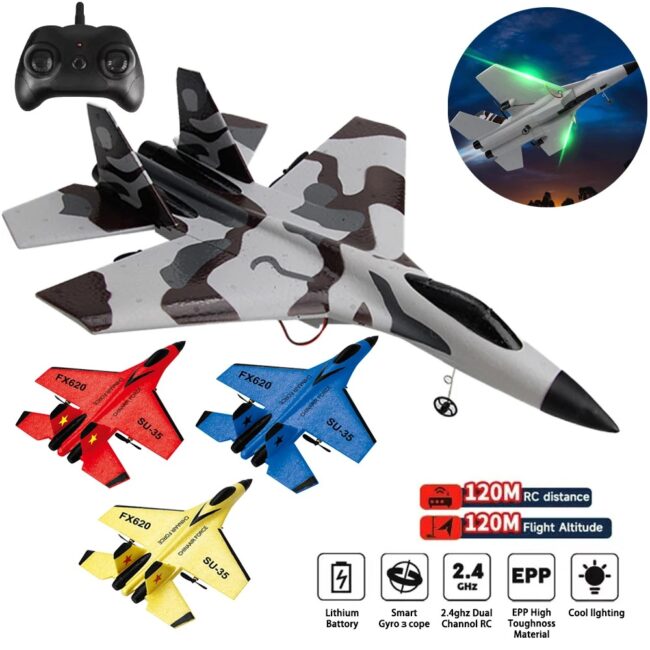 2.4G RC SU35 Fighter Plane FX620 EPP Foam Aircraft Glider LED Lights Remote Control Model Toy for Boys Children