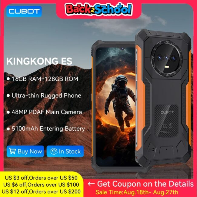 Cubot KINGKONG ES Rugged Smartphone 16GB+128GB RAM 90Hz 6.56" HD+Screen Android 14 48MP Main Camera 5100mAh