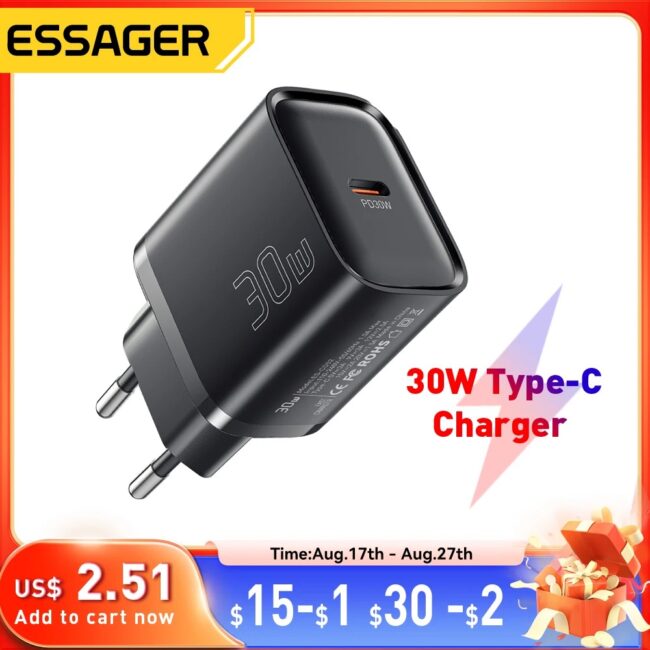 Essager 30W Type-C Charger PD 3.0 USB C Charger For iPhone 16 15 14 Pro Samsung Huawei Xiaomi Tablet iPad Air Pro Phone Charger
