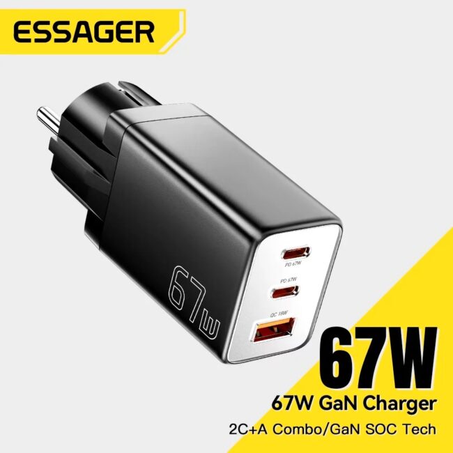 Essager GaN USB Type C Charger 67W 45W 33W KR EU Plug Fast Charging For Samsung iPhone 16 15 14 Pro Huawei Phone Laptop Chagers