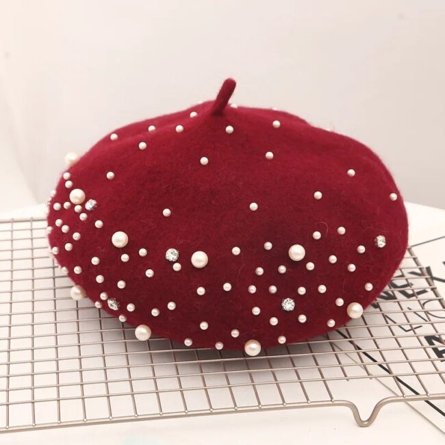 Woolen pearl beret woman Autumn-winter Korean all-matching Japanese painter hat British retro pumpkin hat woman - Image 11