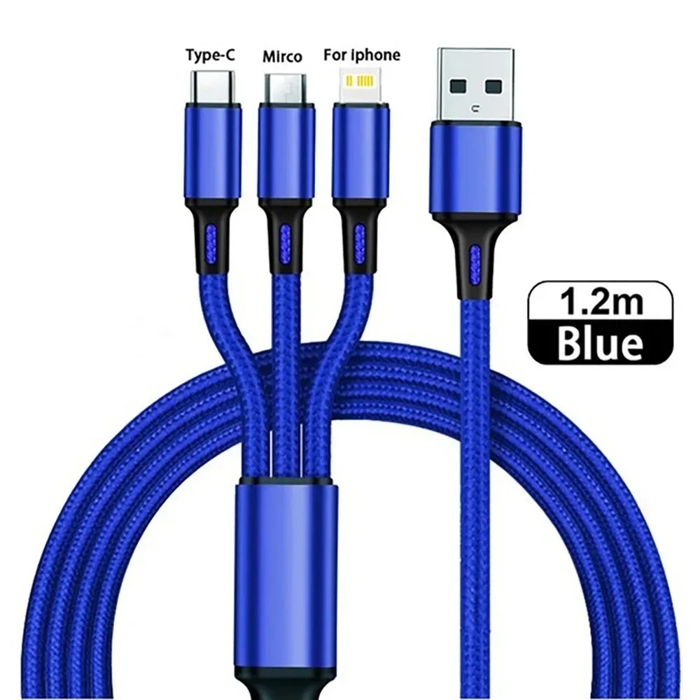 3 in 1 USB Fast Charging Cable Type C Micro IOS Multi Charger Cable for IPhone Xiaomi Redmi Oppo Samsung Braided Cord Usb 3 En 1 - Image 10