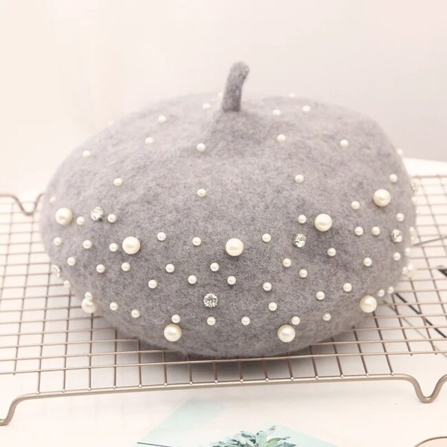 Woolen pearl beret woman Autumn-winter Korean all-matching Japanese painter hat British retro pumpkin hat woman - Image 12