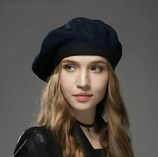 new Women's Berets Hat Fashion Solid Color Wool Knitted Berets With Rhinestones Ladies Beanie Beret Black wine red cap female - Image 25