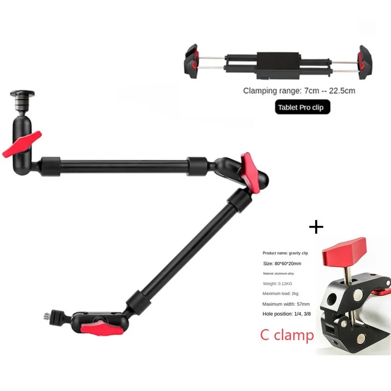 Camera Magic Arm with Super Clip Bracket for Smartphone Camcorder Action Camera Clamp Mount Tablet Webcam Studio Kits Set - Image 8