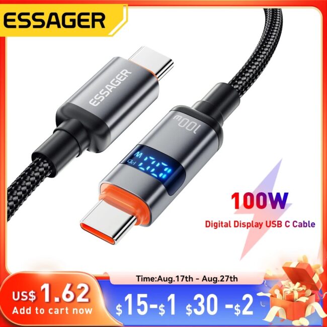Essager Digital Dispaly USB Type C To USB C Cable For Huawei mate60 100W Fast Charging Charger Wire Cord For Macbook pro Xiaomi
