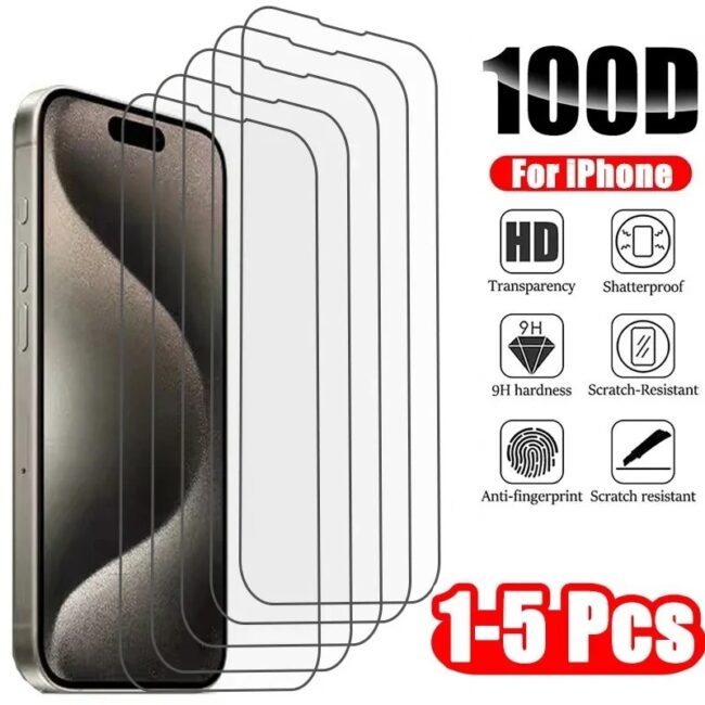 5Pcs Tempered Glass for IPhone 16 15 14 13 12 11 Pro Max Screen Protector for IPhone 7 8 SE X XS XR Protective Glass Film