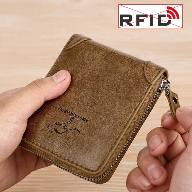 Leather Men’s Wallet Luxury Mens Purse Male Zipper Card Holders with Coin Pocket Rfid Wallets Gifts for Men Money Bag