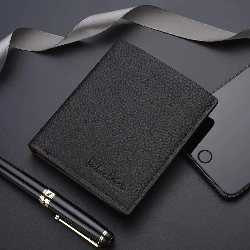 Men Short Purse Lychee Print English Casual Style Zipper Credit Card Wallet - Image 3