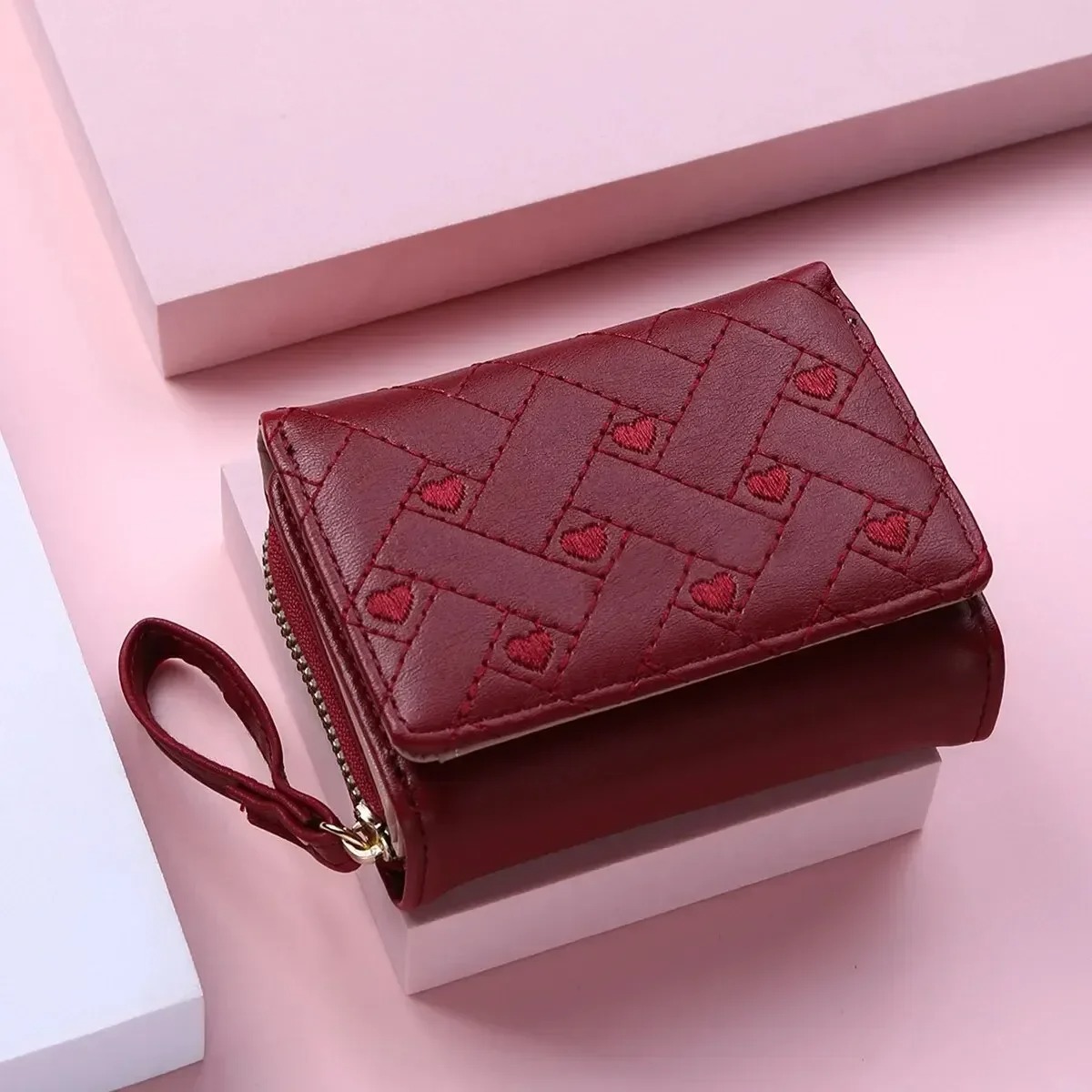 Women's Short Embroidered Love Zero Wallet Zipper Buckle Large Capacity Card Bag Versatile Fashion Simple - Image 4