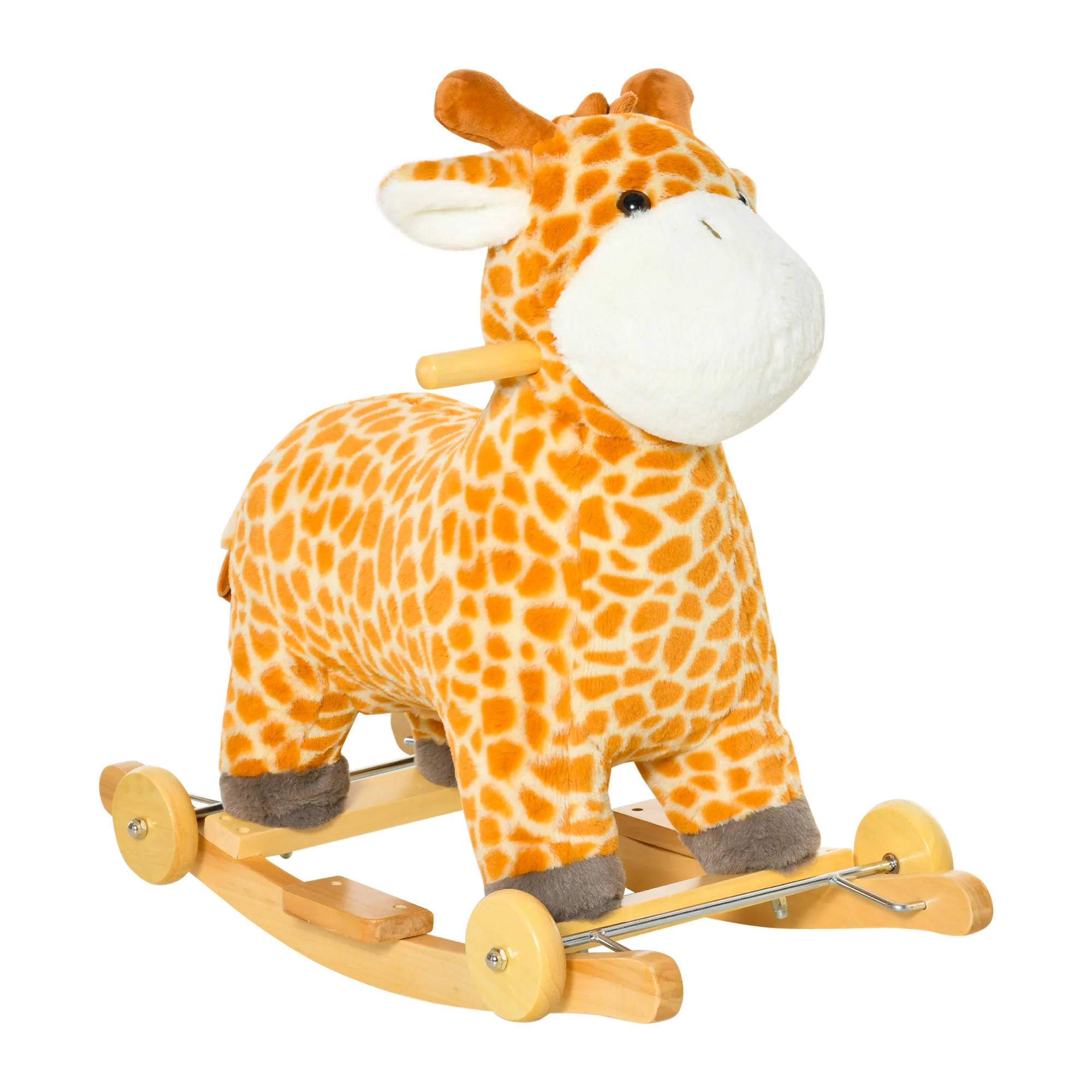 HOMCOM 2-IN-1 Kids Plush Ride-On Rocking Gliding Horse Giraffe-shaped Yellow - Image 2