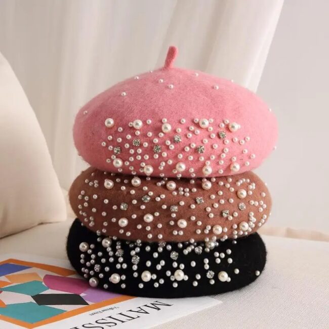 Woolen pearl beret woman Autumn-winter Korean all-matching Japanese painter hat British retro pumpkin hat woman - Image 3