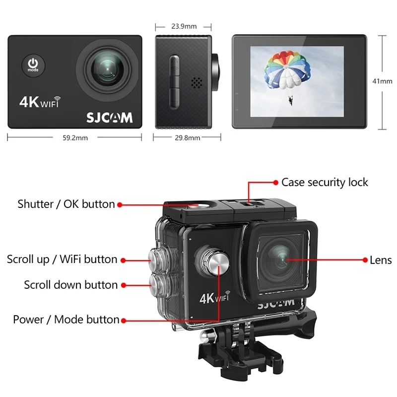 SJCAM Action Camera SJ4000 AIR 4K 30PFS 1080P 4x Zoom WIFI Sports Video Action Cameras Motorcycle Bicycle Helmet Waterproof Cam - Image 3