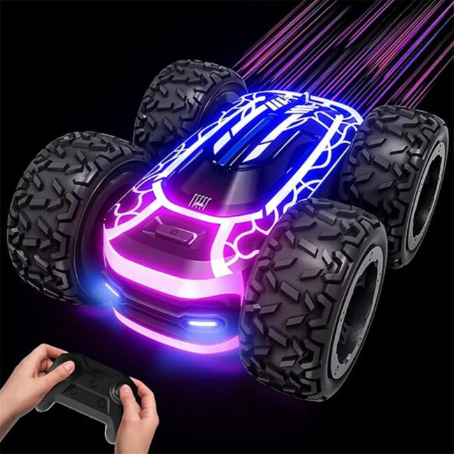 Sinovan Remote Control Car with Lights for Boys 4-7, 2.4GHz Rc Stunt Cars for Kids, 360°Rotating Double Sided RC Car Toys Black