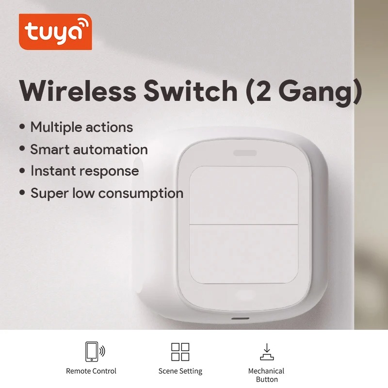 Tuya Wifi / Zigbee 2 Gang Wireless Hand -Remoter Scene Switch Button Controller Battery Powered Automation App Control Device - Image 3