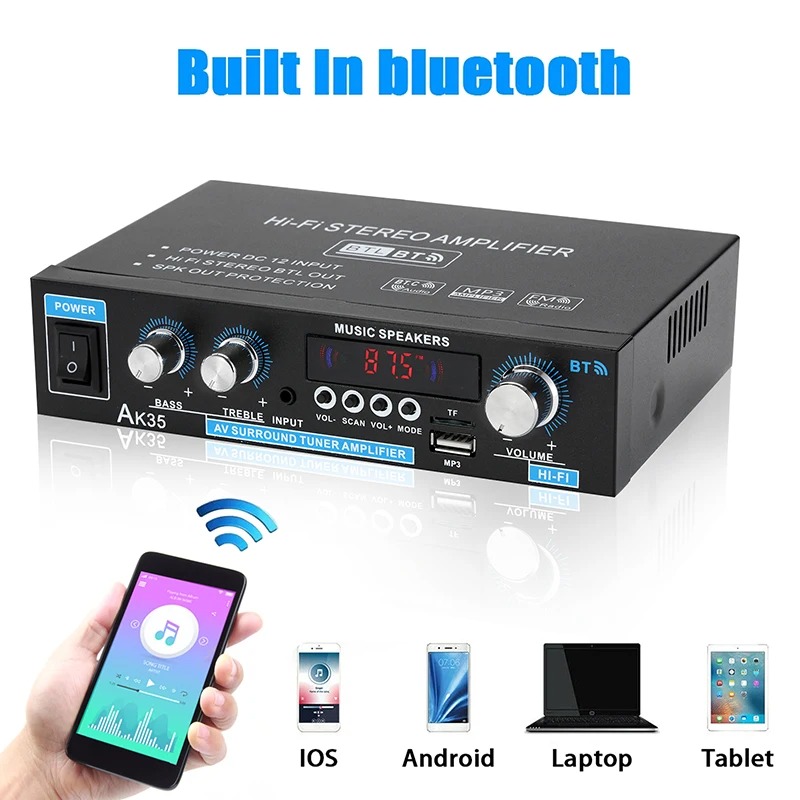 AK45/AK35 800W Home Power Amplifier 2 Channel Bluetooth 5.0 Mini Hifi Digital Stereo Sound Amplifier Support FM USB SD Mic input - Image 2