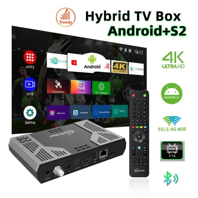 Skylinker Z8 4K Android DVB-S2 Hybrid TV Box 5G Wifi 2+16GB OTT+DVB-S/S2 FTA Decoder Digital Satellite TV Receiver Set-top Box