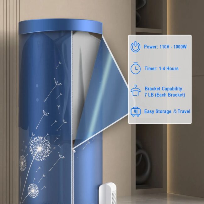 Portable Electric Clothes Dryer,1000W Heated Clothes Airer,Travel Heated Clothes Dryer with Timer,Electric Clothes Dryer