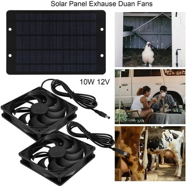 Solar Exhaust Fan 12V 6-inch Mini Ventilation Fan Waterproof Solar Panel Chicken and Dog House Bathroom Greenhouse Exhaust Fan