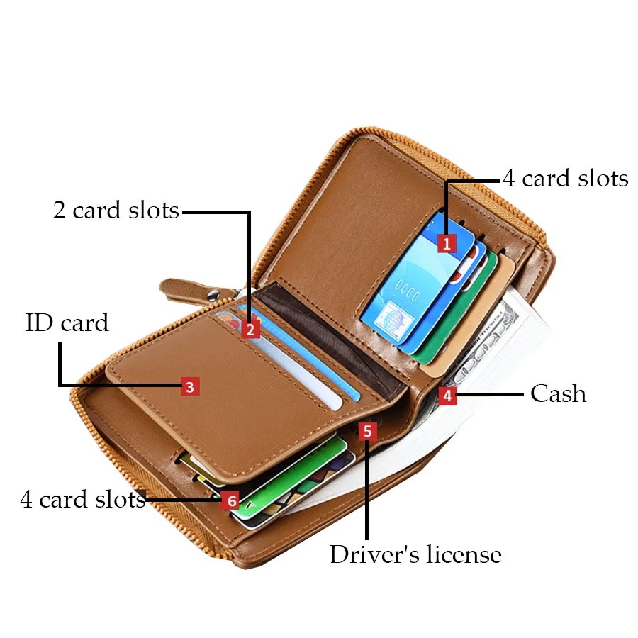 Men's Leather Wallet RFID Card Holder Man Money Bag Purse Zipper Wallet for Men - Image 4