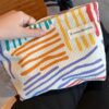 Colorful Stripes Corduroy Cosmetic Bag Portable Travel Toiletry Bag Skincare Sundries Aesthetic Makeup Storage Bag-zmt