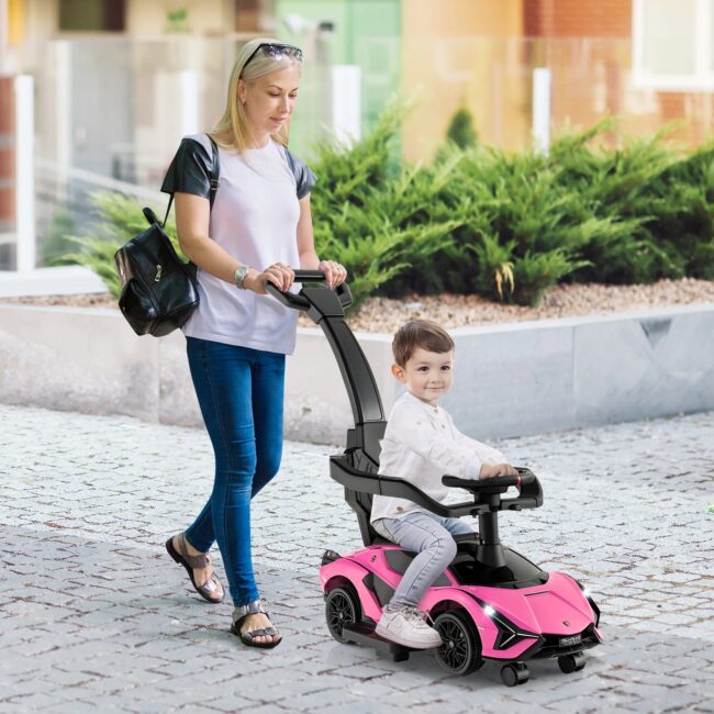 DORTALA 3-In-1 Toddlers Ride on Push Car Kids Licensed Lamborghini Walking Toy Car Black/Pink/White