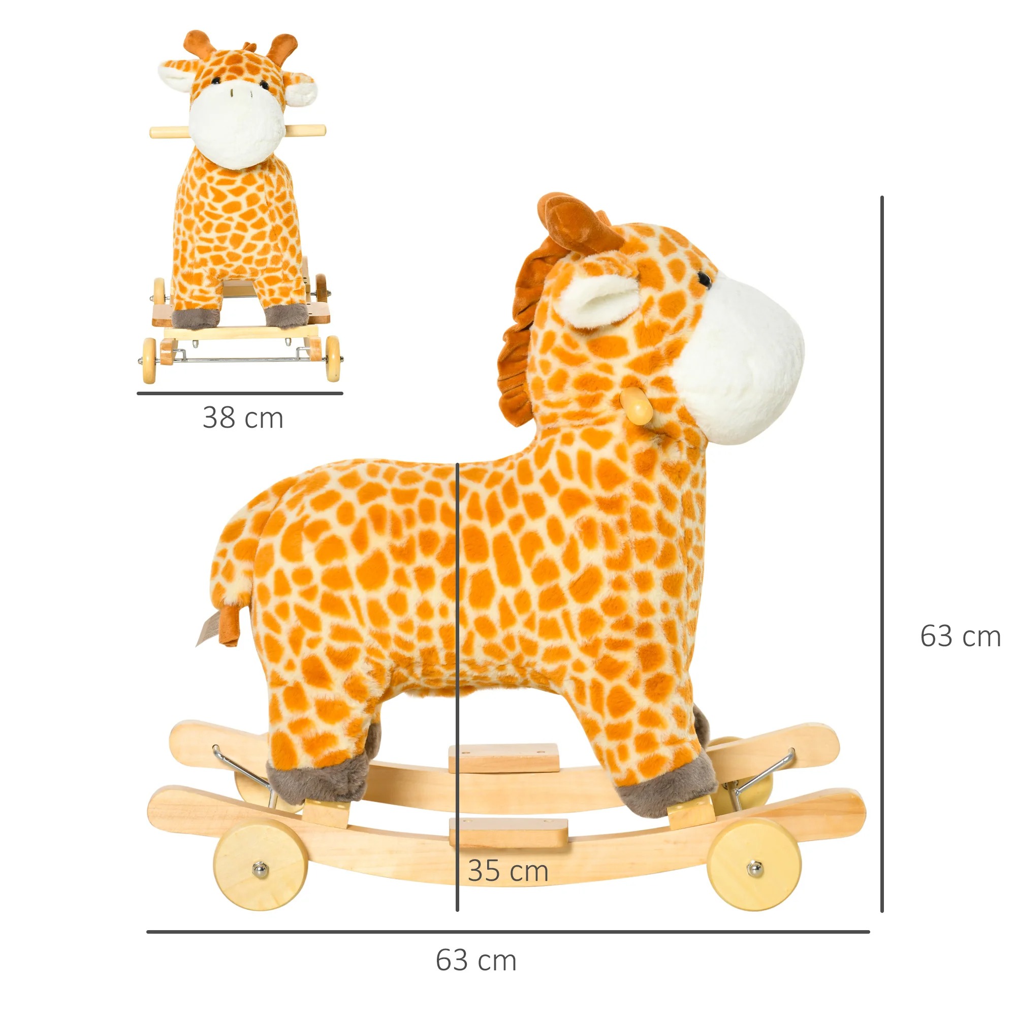 HOMCOM 2-IN-1 Kids Plush Ride-On Rocking Gliding Horse Giraffe-shaped Yellow - Image 3