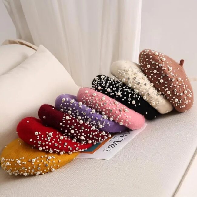 Woolen pearl beret woman Autumn-winter Korean all-matching Japanese painter hat British retro pumpkin hat woman - Image 4