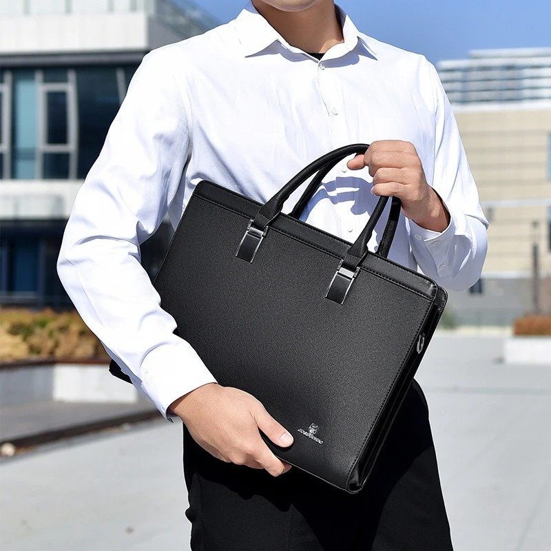 Men's Briefcases, Designer Executive Handbag, PVC Business Office Shoulder Bag, Square Side Messenger Bag for Laptop, A4 Document Bag - Image 4