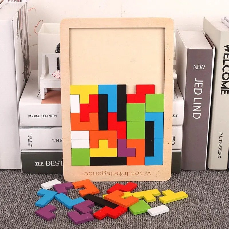 Wooden Blocks Puzzle Brain Teasers Toy Tangram Jigsaw Intelligence Colorful 3D Russian Blocks Montessori Educational - Image 2