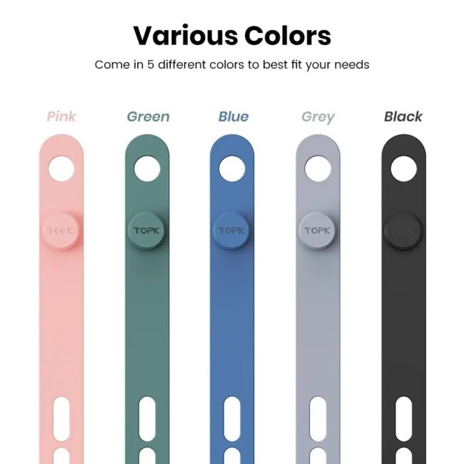 TOPK Silicone Cable Ties Assorted Color Reusable Heavy Duty Cable Organizer Management for Fastening Cords and Wires