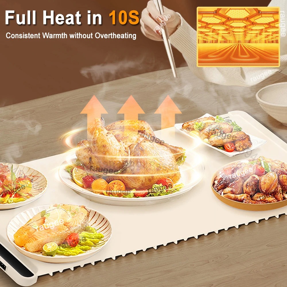 Electric Warming Tray Food Warmer Plate Foldable Portable Smart Food Fast Heating Mat Electric Warming Tray with 3 Tem Setting - Image 4